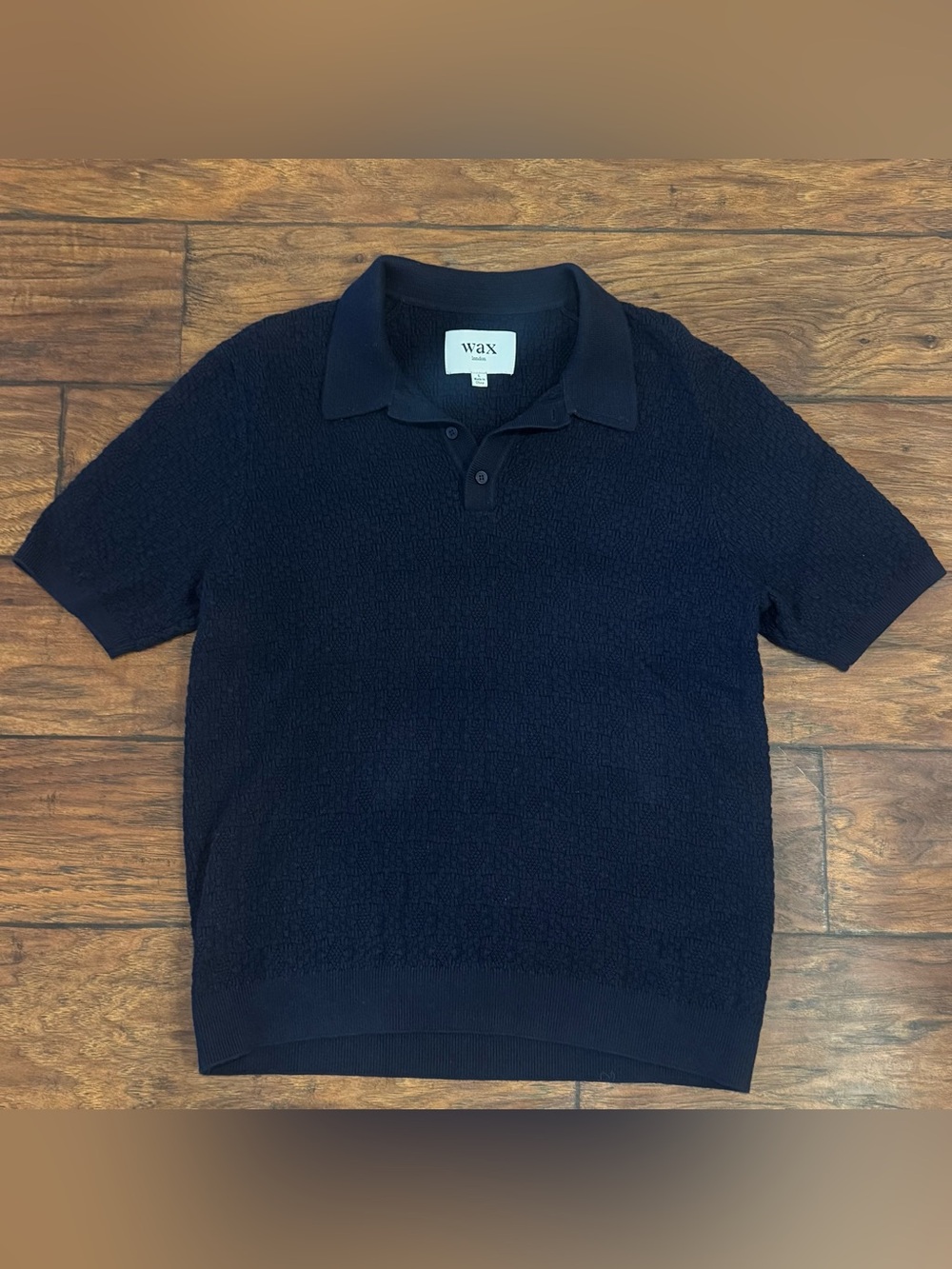 WAX Short-Sleeve Navy Textured Polo